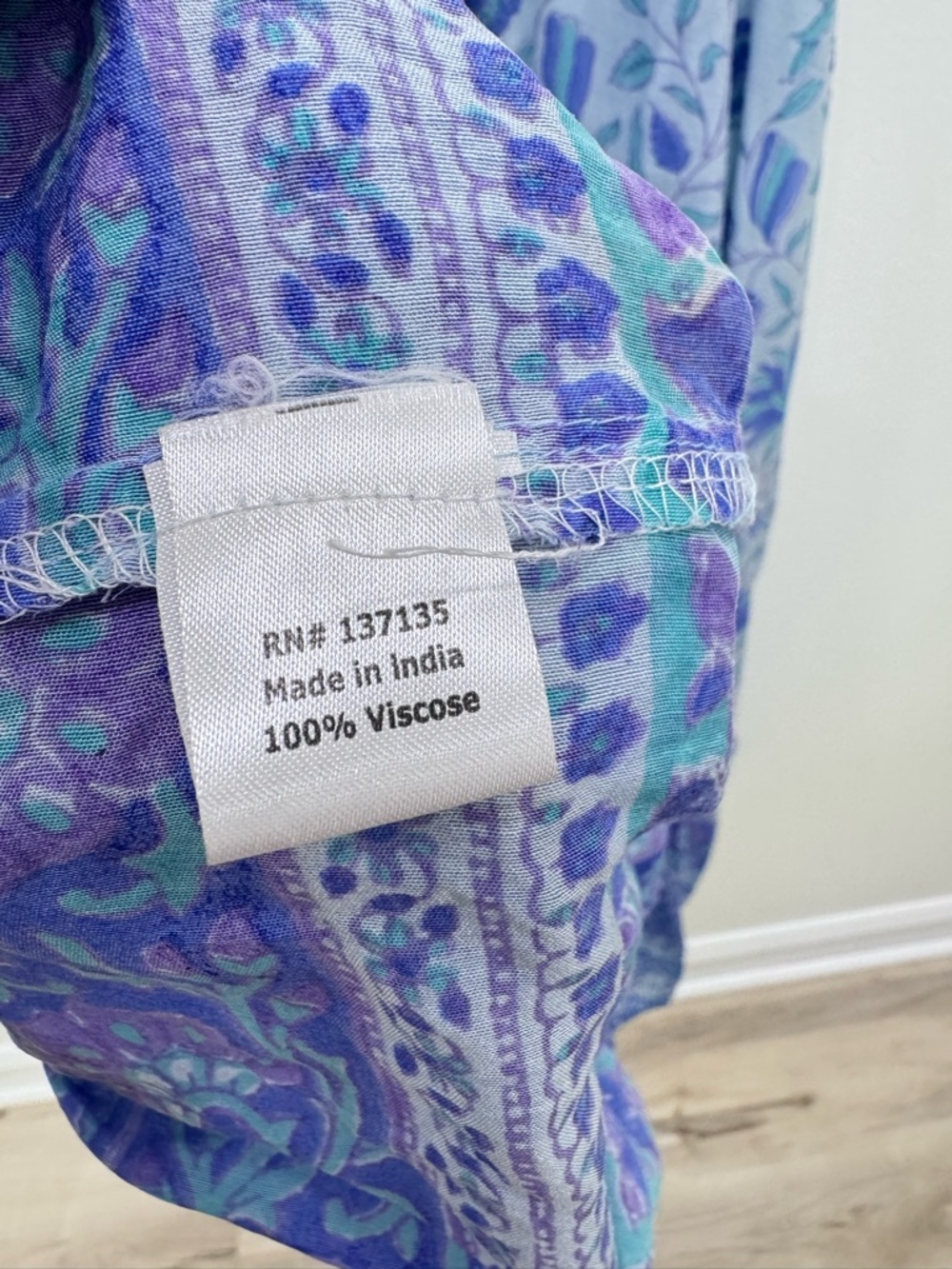Bella Tu Shirtdress block print ruffle blue purple Sz LG no belt - Picture 2 of 6